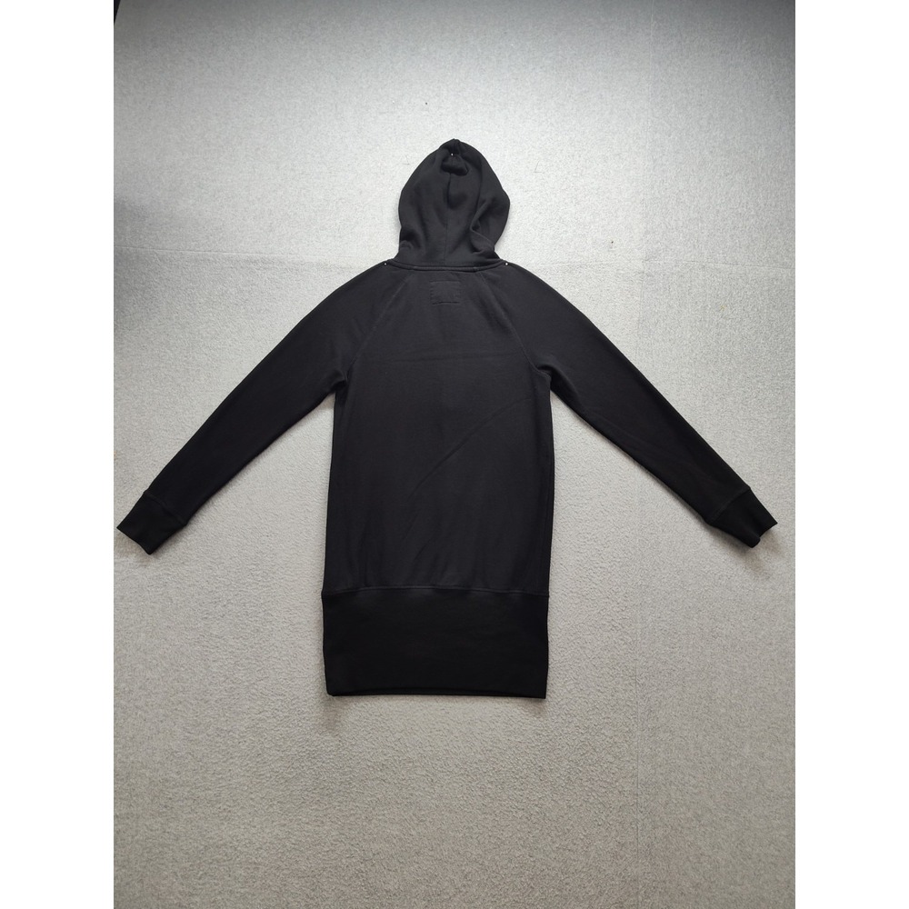 True Religion Women Sweater Dress L Black Hooded Pockets 1/4 Zip Logo Casual - Picture 9 of 16